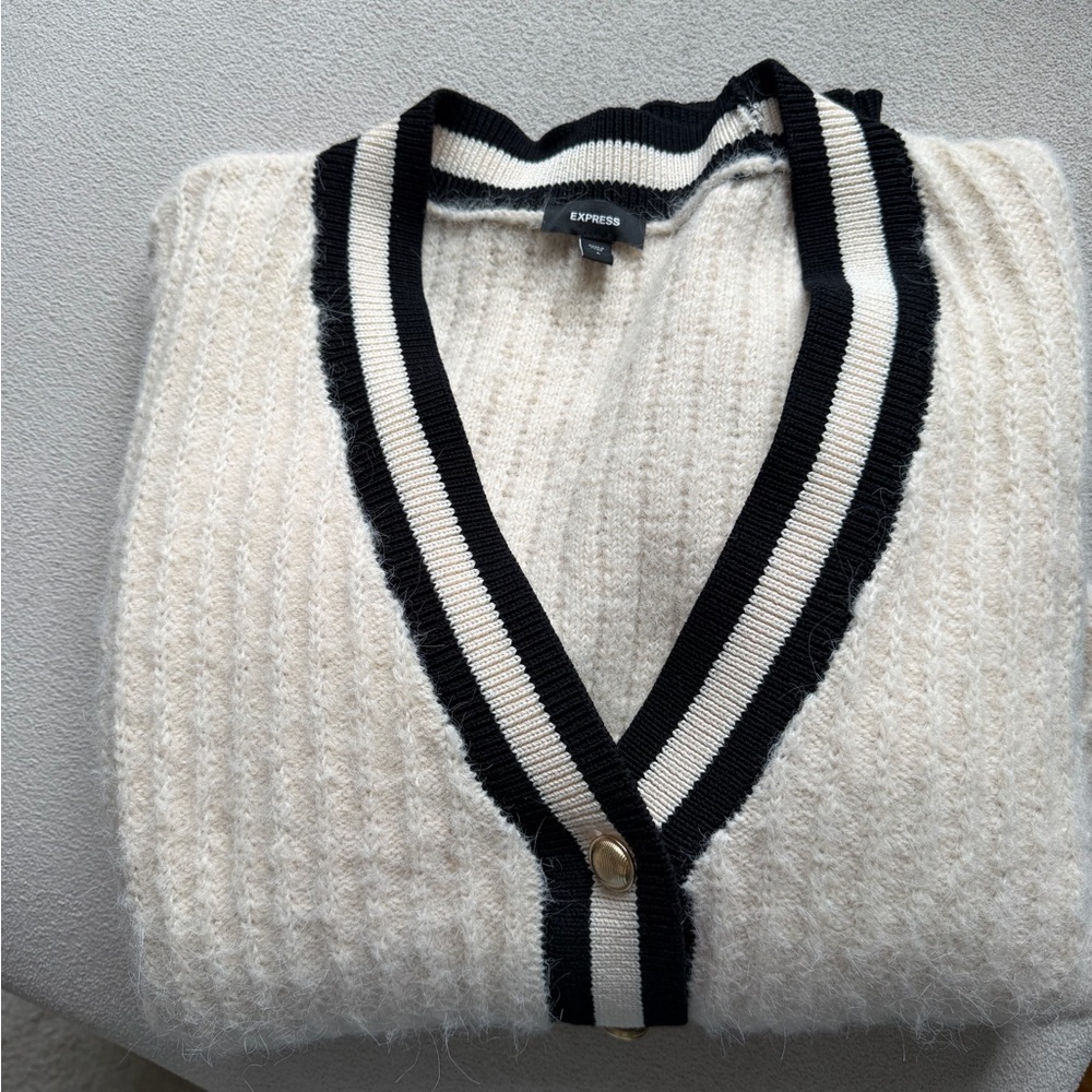 Express Knit Cardigan with Black and Cream Accents